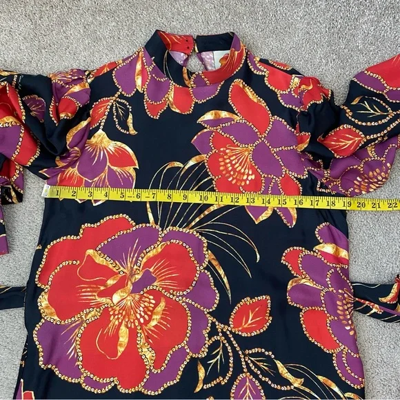 Farm Rio Shiny Chita Mini Dress Black Combo S - Picture 8 of 9